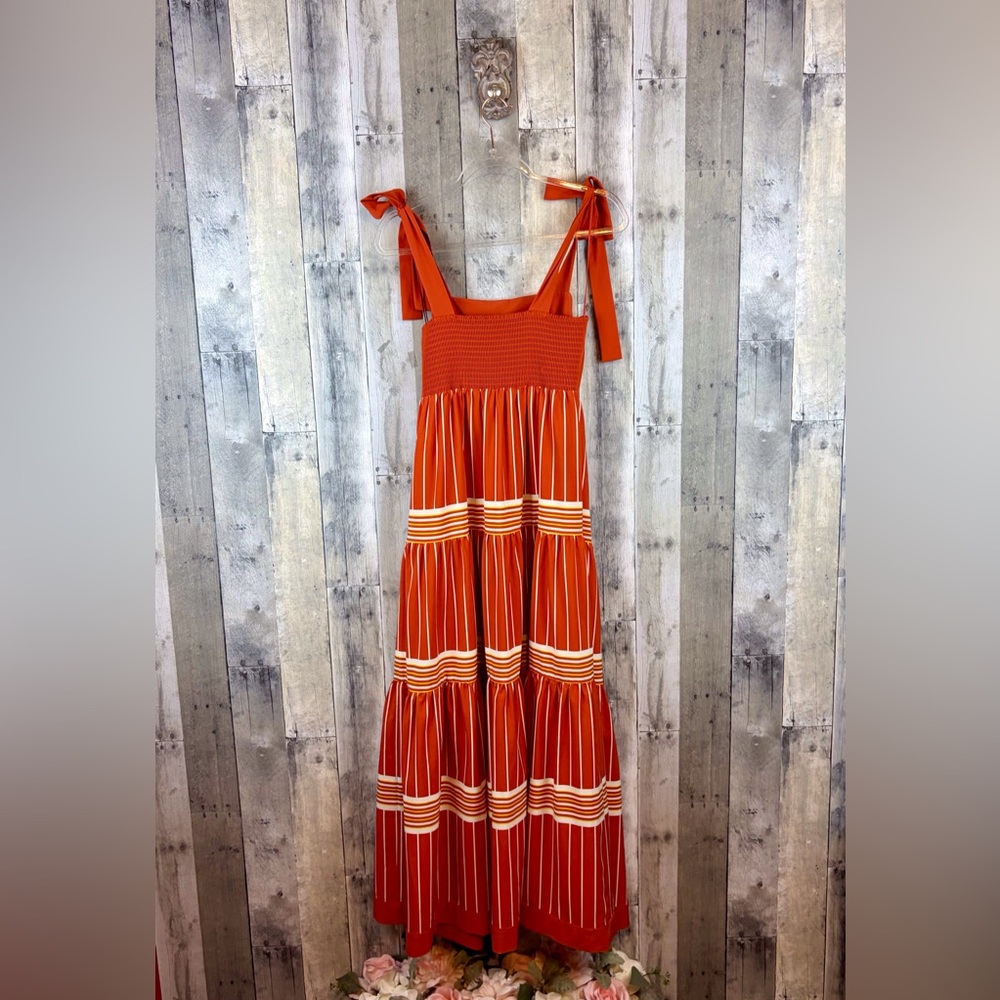 A Loves A Square Neck Teired Maxi Dress in Burnt Orange Stripe Size Small. - Picture 2 of 10
